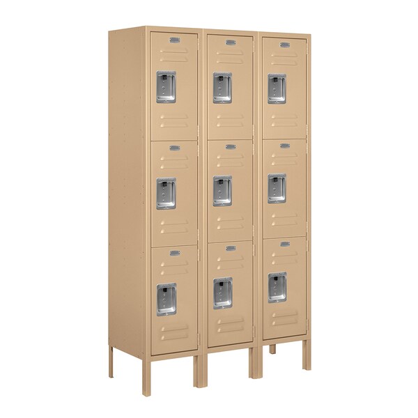 Wardrobe Locker, 36" W, 12" D, 66" H, (3) Wide, (9) Openings, Tan